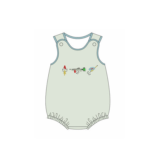 MOQ 5 preorder SR3401 Fishing Bait Green Sleeveless Boys Bubble Romper 202510