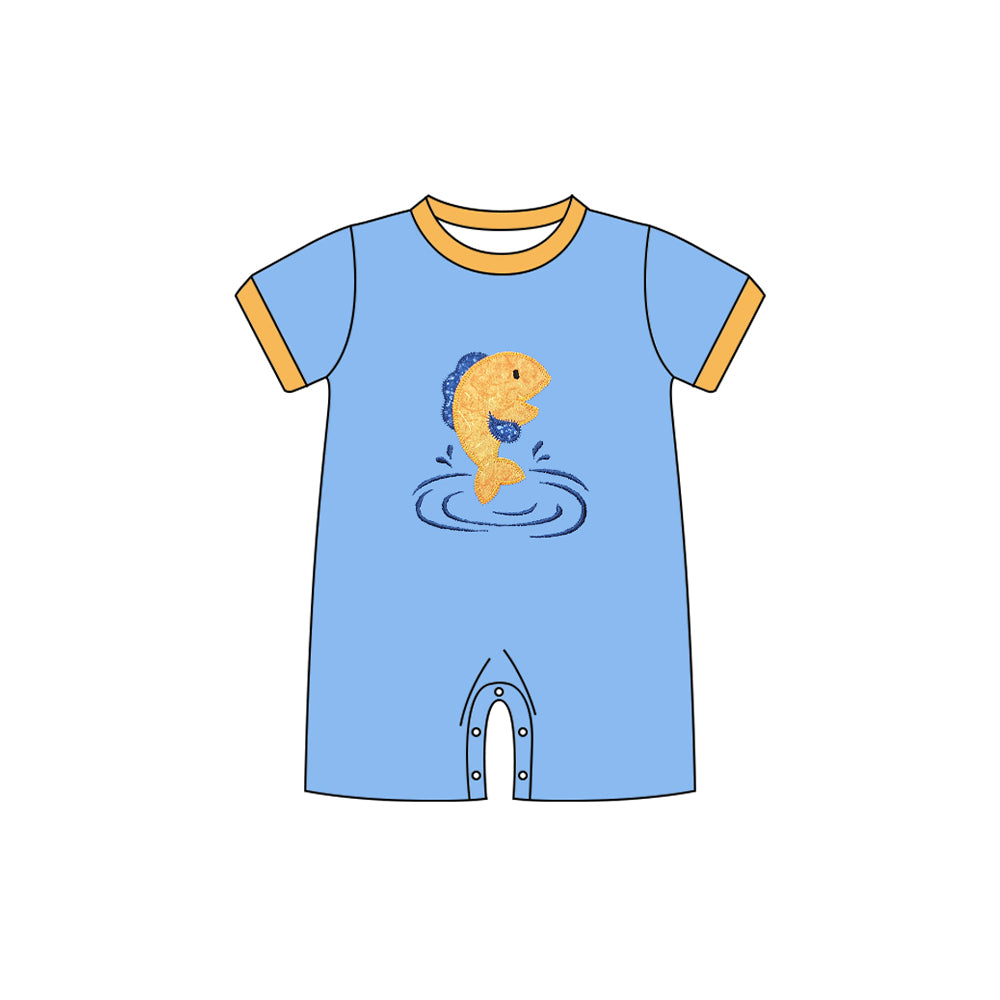 MOQ 5 preorder SR3409 Little Fish Blue Short Sleeve Boys Romper 202510