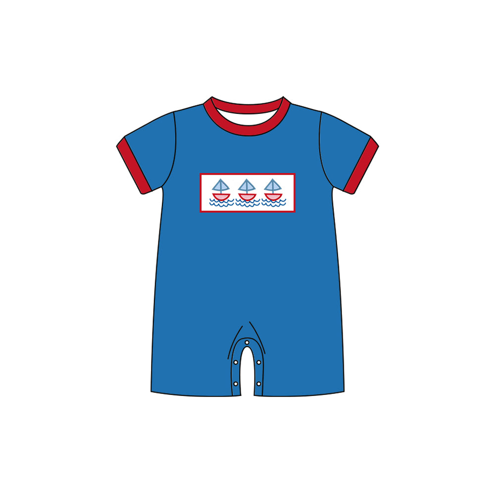 MOQ 5 preorder SR3410 Sailboat Red Blue Short Sleeve Boys Romper 202510