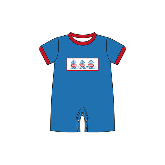 MOQ 5 preorder SR3410 Sailboat Red Blue Short Sleeve Boys Romper 202510