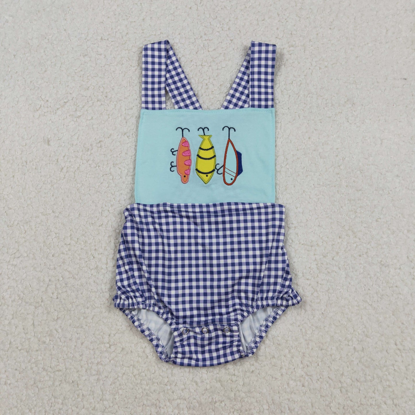 SR3412 Embroidered Cow Pig Sheep Farm Animals Gray Plaid Ruffle Green Sleeveless Girls Romper 202512 RTS