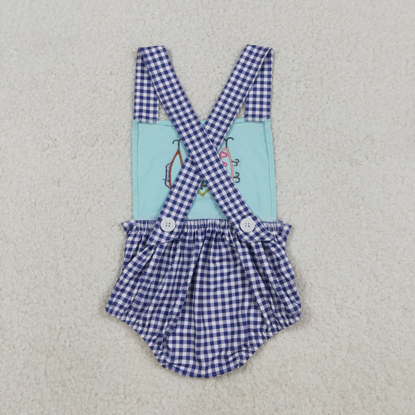 SR3412 Embroidered Cow Pig Sheep Farm Animals Gray Plaid Ruffle Green Sleeveless Girls Romper 202512 RTS