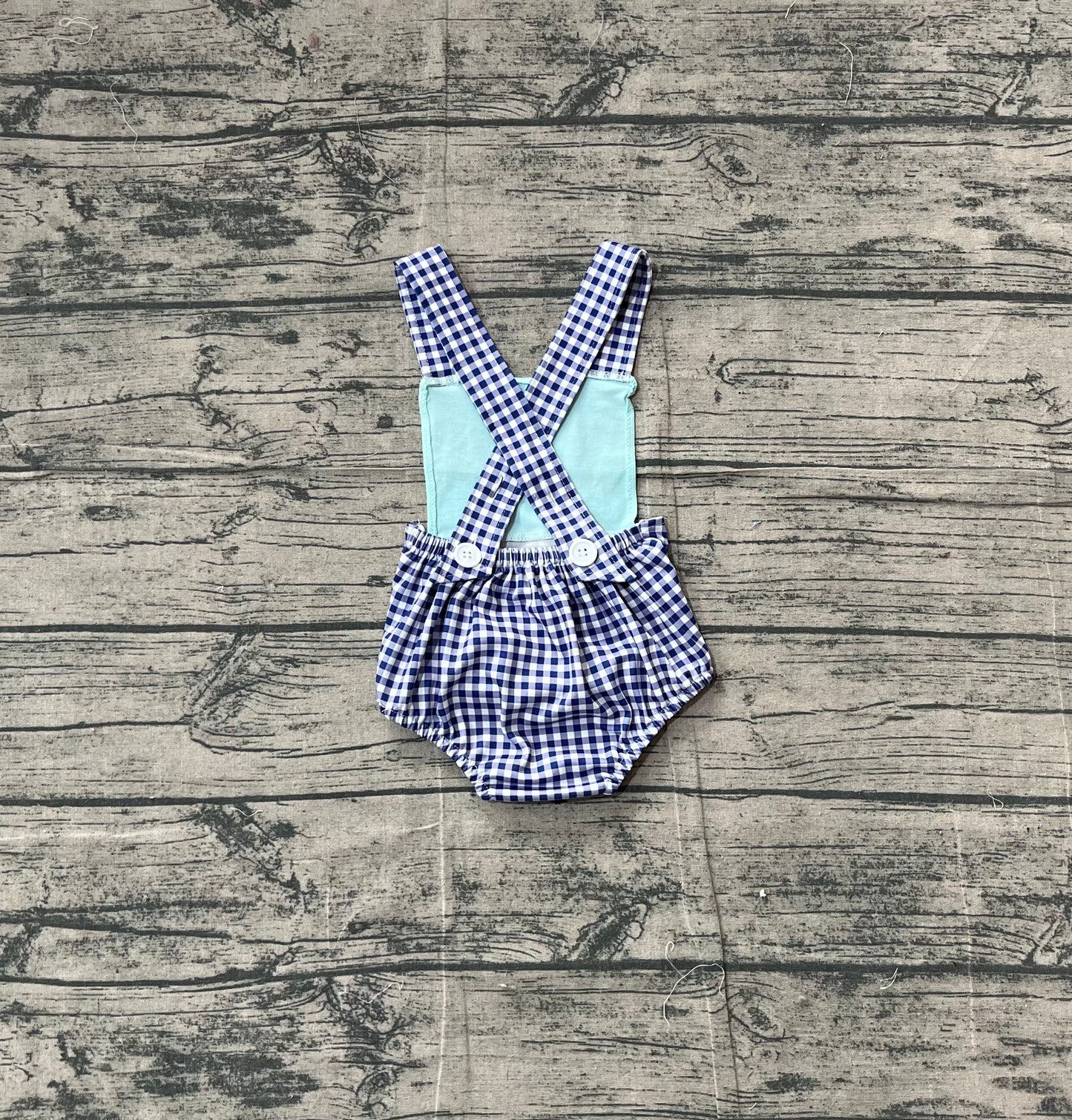 NO MOQ preorder SR3413 Fishing Bait Blue Plaid Sleeveless Girls Romper 202511