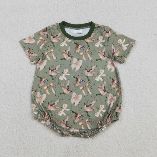 SR3421 Bows Ducks Green Girls Bubble Romper 202512 RTS