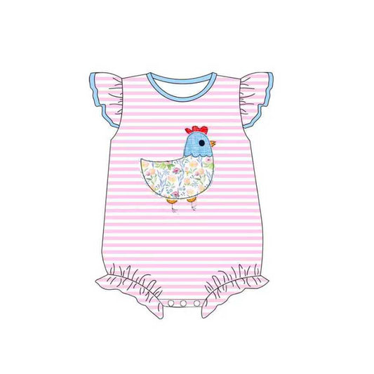 MOQ 5 preorder SR3422 Chick Flowers Pink Stripe Flying Sleeve Girls Bubble Romper 202510