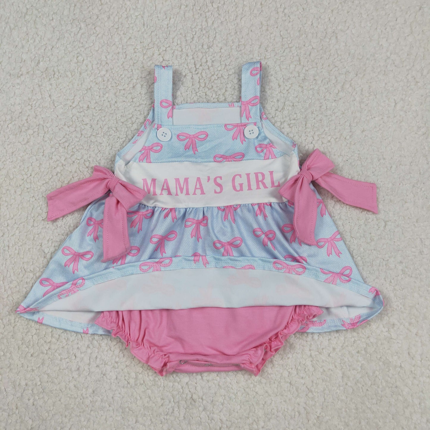 SR3426 MAMA‘S GIRL Pink Bows Blue Sleeveless Girls Bubble Romper 202604 RTS