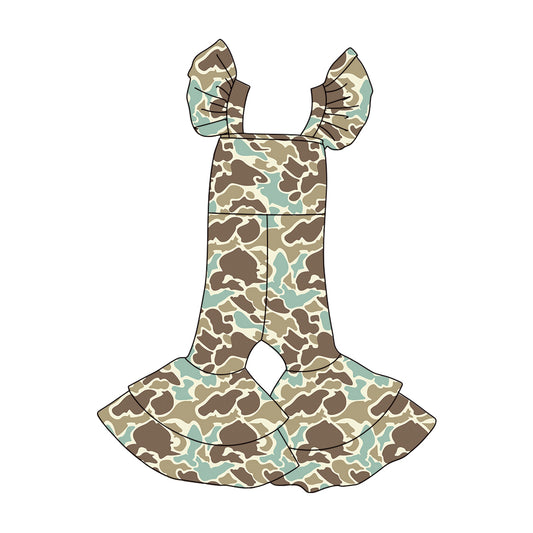 MOQ 5 Preorder SR3436 Brown Green Camouflage Girls Flying Sleeve Overalls Jumpsuits 202510