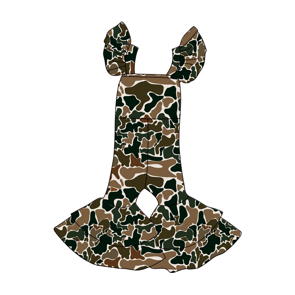 MOQ 5 Preorder SR3437 Brown Green Camouflage Girls Flying Sleeve Overalls Jumpsuits 202510