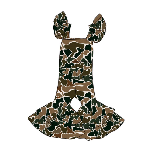 MOQ 5 Preorder SR3437 Brown Green Camouflage Girls Flying Sleeve Overalls Jumpsuits 202510
