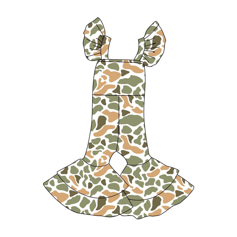 MOQ 5 Preorder SR3439 Orange Green Camouflage Girls Flying Sleeve Overalls Jumpsuits 202510