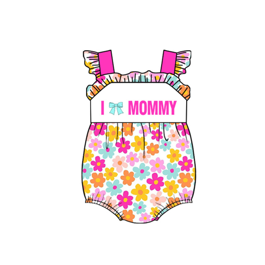 MOQ 5 preorder SR3447 I Love Mommy Colored Flower Ruffle Flying Sleeve Girls Bubble Romper 202510