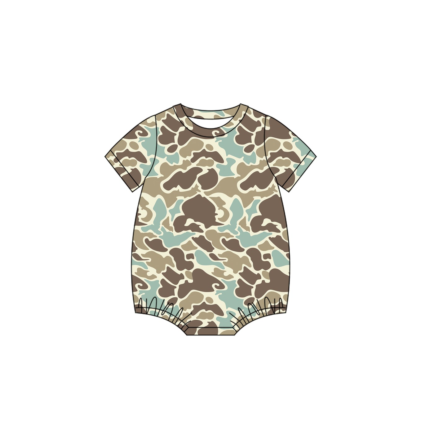MOQ 5 preorder SR3449 Light Brown Green Camouflage Short-Sleeved Boys Bubble Romper 202510