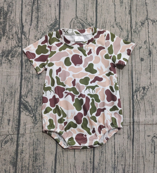 NO MOQ preorder SR3451 Deer Hunting Beige Green Camouflage Short-Sleeved Boys Bubble Romper 202511
