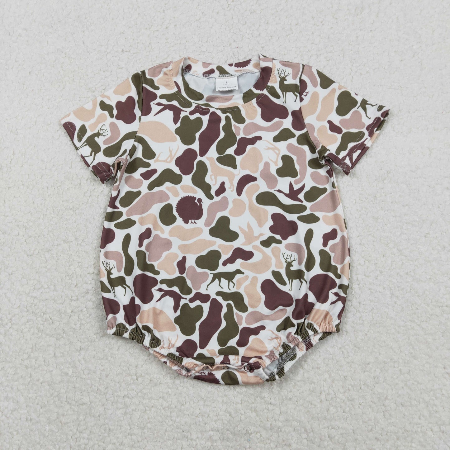SR3451 Deer Hunting Beige Green Camouflage Short-Sleeved Boys Bubble Romper 202511 RTS