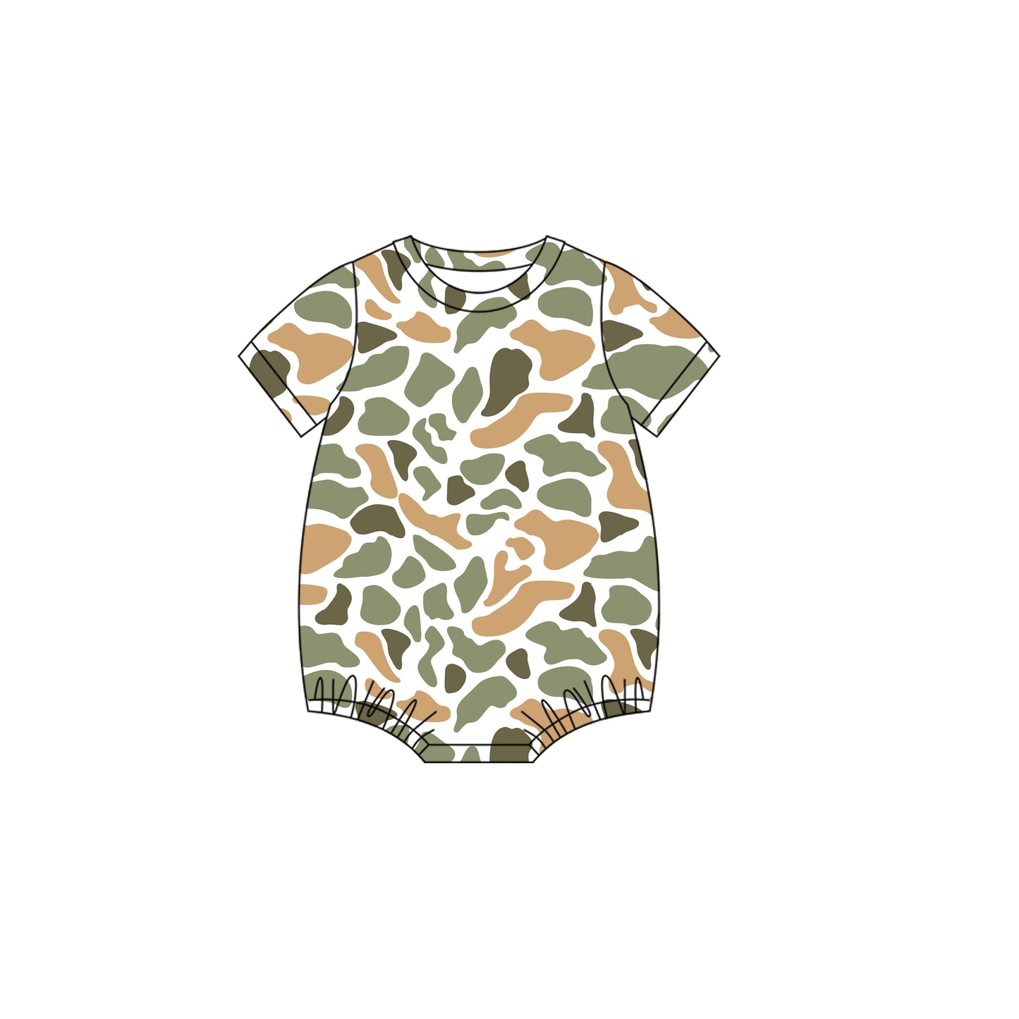 MOQ 5 preorder SR3452 Orange Green Camouflage Short-Sleeved Boys Bubble Romper 202510