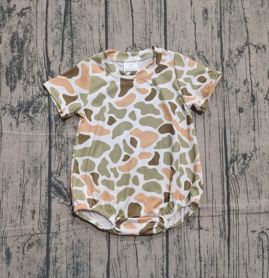 NO MOQ preorder SR3452 Orange Green Camouflage Short-Sleeved Boys Bubble Romper 202511