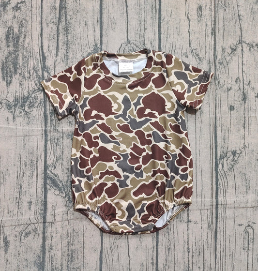 NO MOQ preorder SR3453 Brown Camouflage Short-Sleeved Boys Bubble Romper 202511