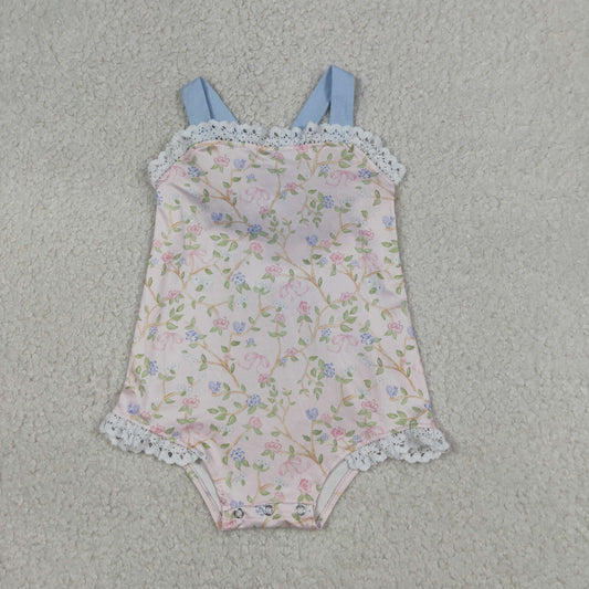 SR3461 Flower White Ruffle Blue Sleeveless Girls Bubble Romper 202604 RTS Sibling