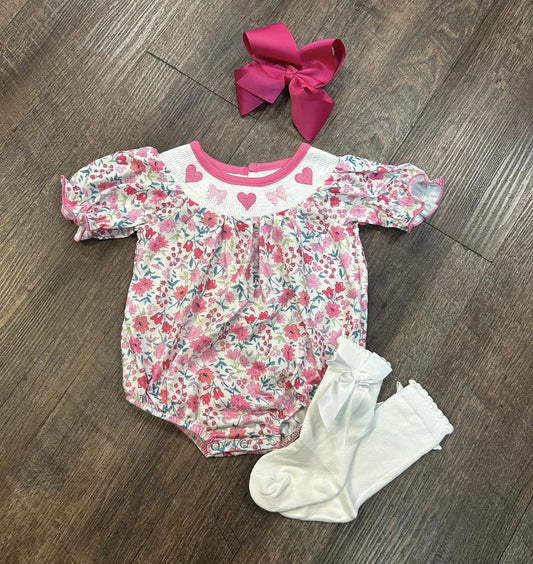 MOQ 5 preorder SR3465 Valentines Day Pink Love Bows Short Sleeve Girls Bubble Romper 202510 Sibling
