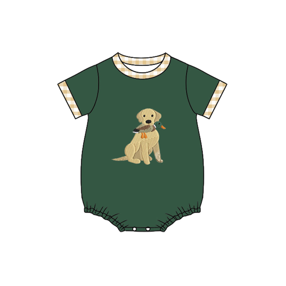 MOQ 5 preorder SR3469 Puppy Duck Green Short-Sleeved Boys Bubble Romper 202510