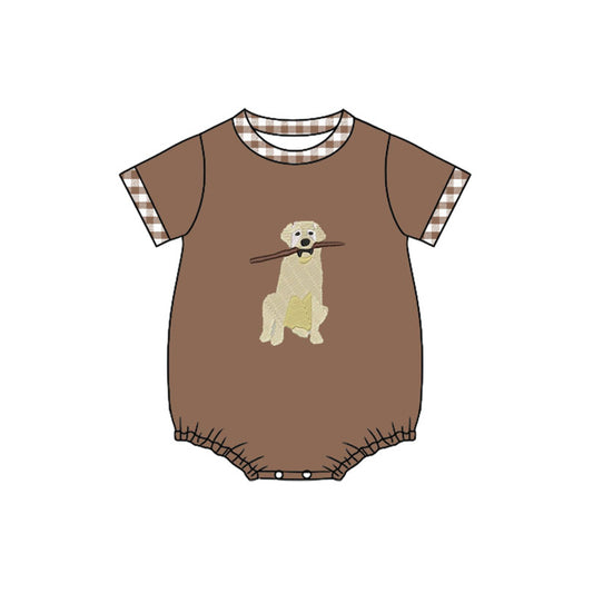 MOQ 5 preorder SR3470 Puppy Branch Brown Short-Sleeved Boys Bubble Romper 202510