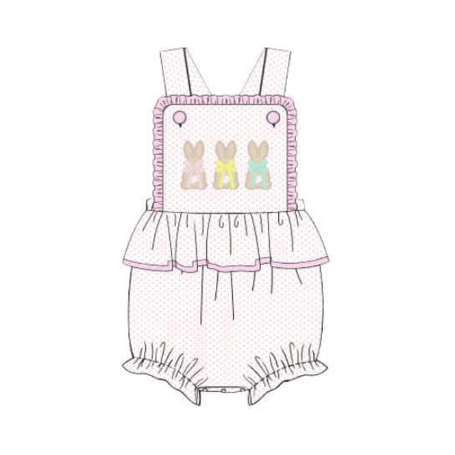 MOQ 5 PCS preorder SR3477 Easter Bunny Dots Pink Ruffle Sleeveless Girls Bubble Romper 202511
