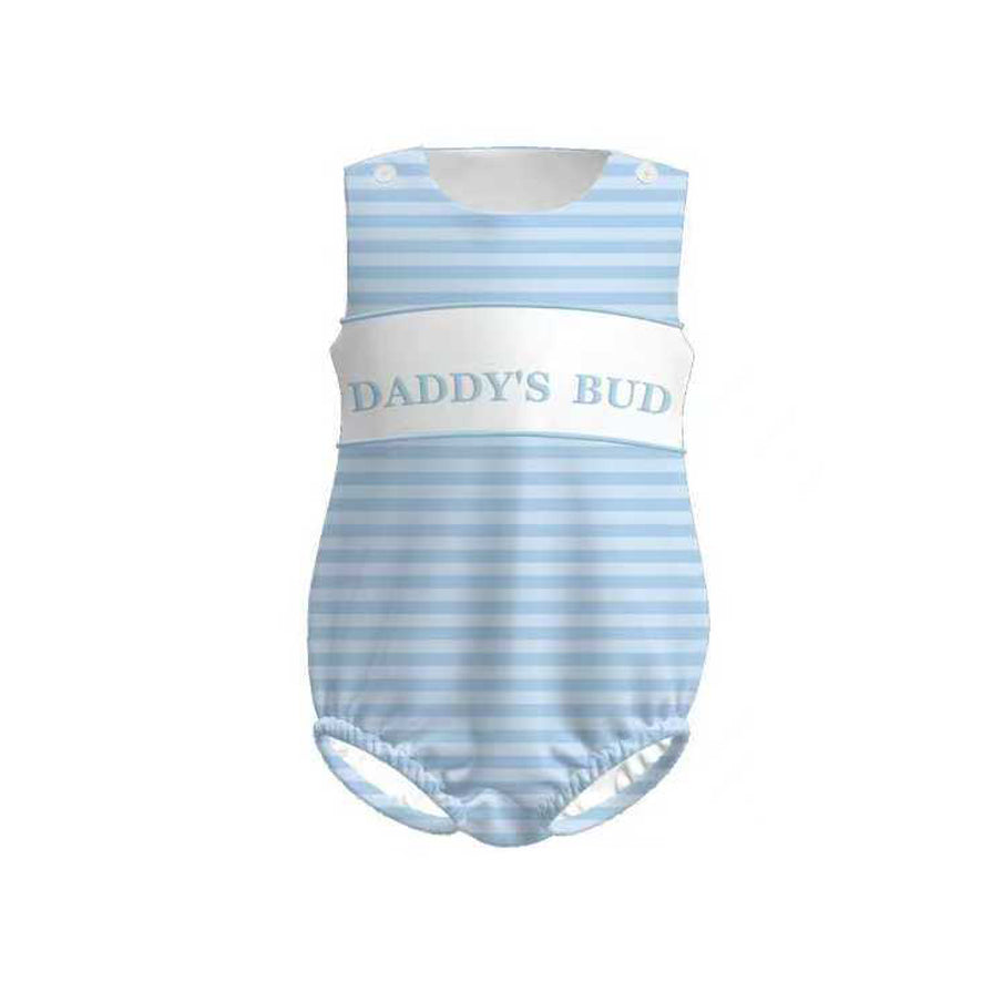 MOQ 5 PCS preorder SR3481 DADDY'S BUD Blue Stripe Sleeveless Boys Bubble Romper 202511