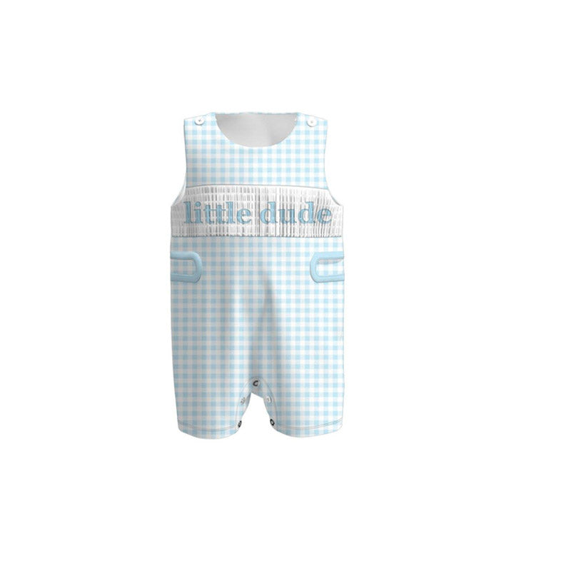 MOQ 5 PCS preorder SR3482 Little Dude Blue Plaid Sleeveless Boys Romper 202511