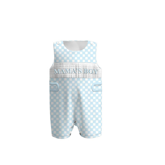 MOQ 5 PCS preorder SR3483 MAMA‘S BOY Blue Plaid Sleeveless Boys Romper 202511