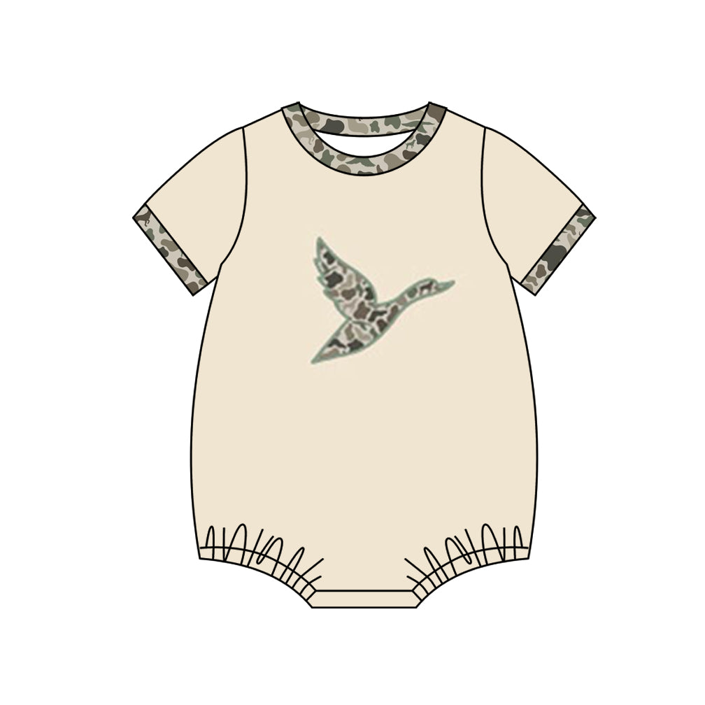 MOQ 5 PCS preorder SR3491 Duck Hunting Camouflage Beige Short Sleeve Boys Bubble Romper 202511