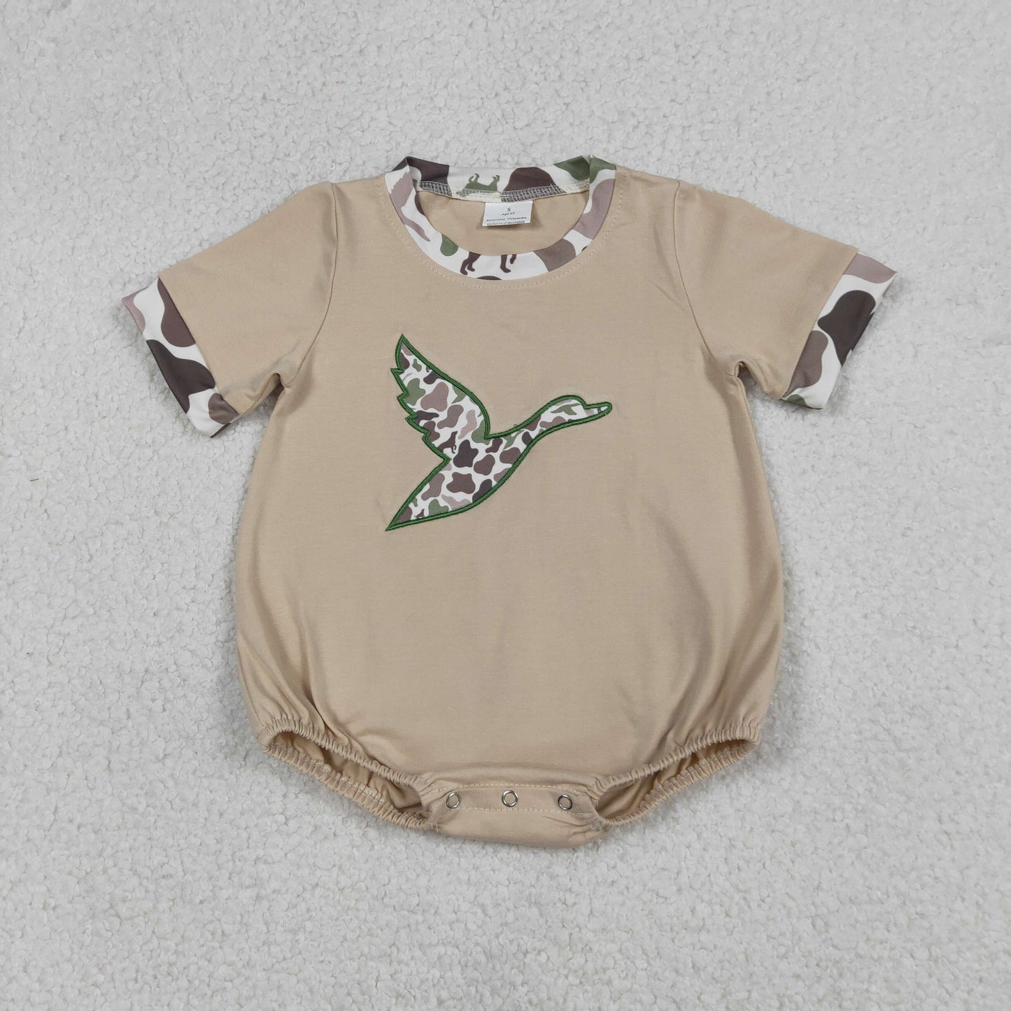 SR3491 Embroidered Duck Hunting Camouflage Beige Short Sleeve Boys Bubble Romper 202512 RTS