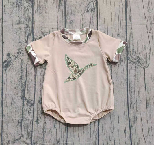 NO MOQ preorder SR3491 Duck Hunting Camouflage Beige Short Sleeve Boys Bubble Romper 202511