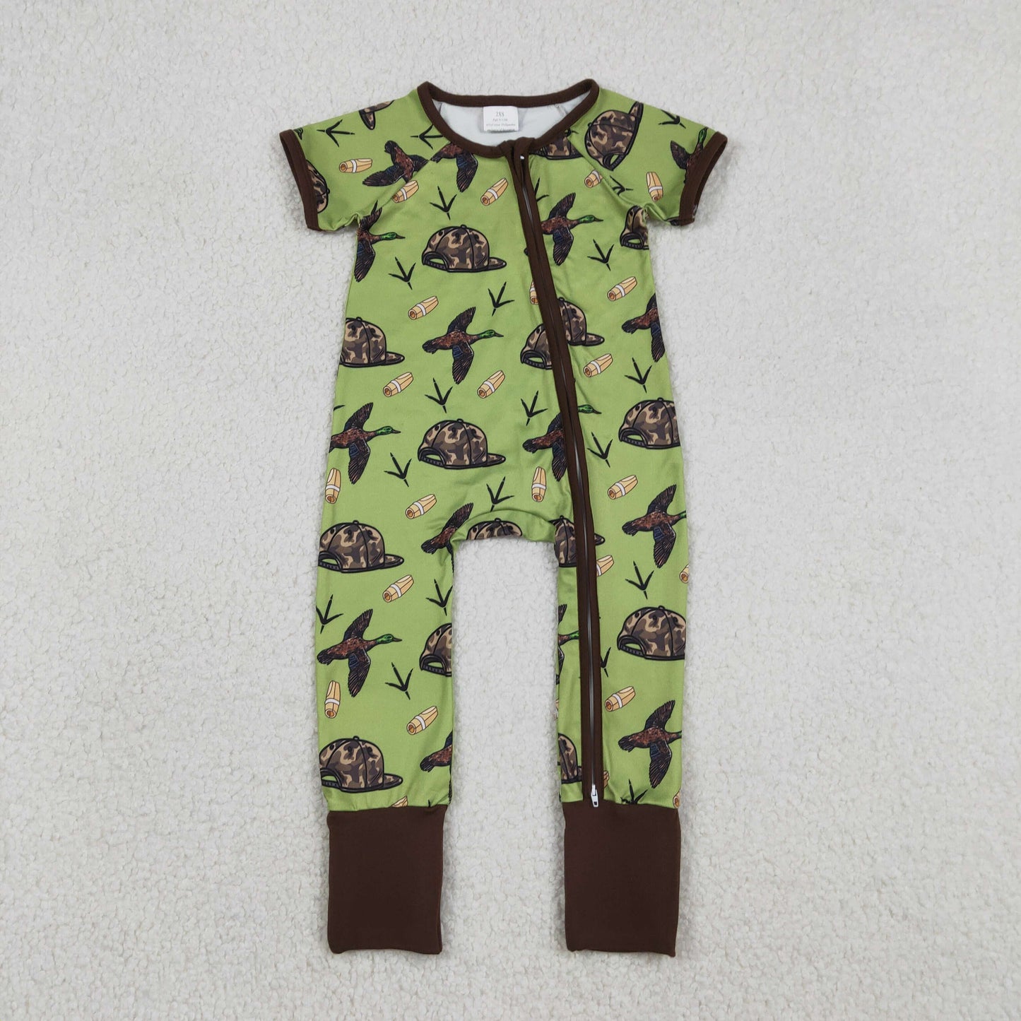 SR3499 Duck Camouflage Hat Green Brown Zipper Short Sleeve Boys Romper 202512 RTS
