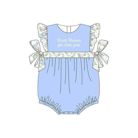 MOQ 5 PCS preorder SR3506 Thank Heaven for the Little Girls in Their Floral Blue Flying Sleeve Girls Bubble Romper 202511