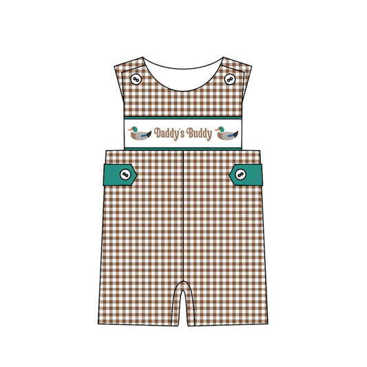 MOQ 5 PCS preorder SR3508 Daddy's Buddy Duck Brown Plaid Sleeveless Boys Romper 202511