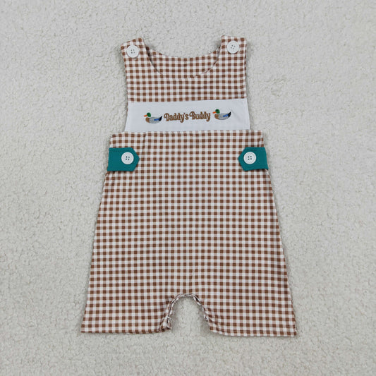 SR3508 Embroidered Daddy's Buddy Duck Brown Plaid Sleeveless Boys Romper 202603 RTS