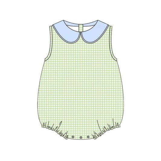 MOQ 5 PCS preorder SR3512 Green Plaid Blue Doll Collar Short-Sleeved Girls Bubble Romper 202511