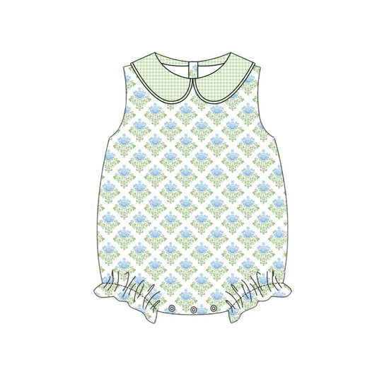 MOQ 5 PCS preorder SR3513 Flower Green Plaid Doll Collar Short-Sleeved Girls Bubble Romper 202511