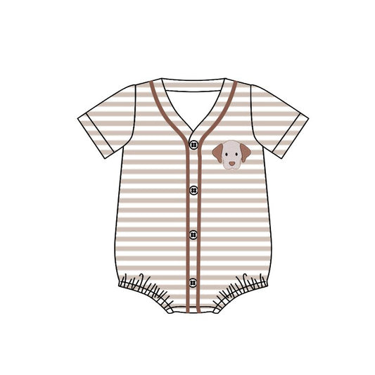 MOQ 5 PCS preorder SR3525 Puppy Light Brown Stripe Buttons Short-Sleeved Boys Bubble Romper 202511