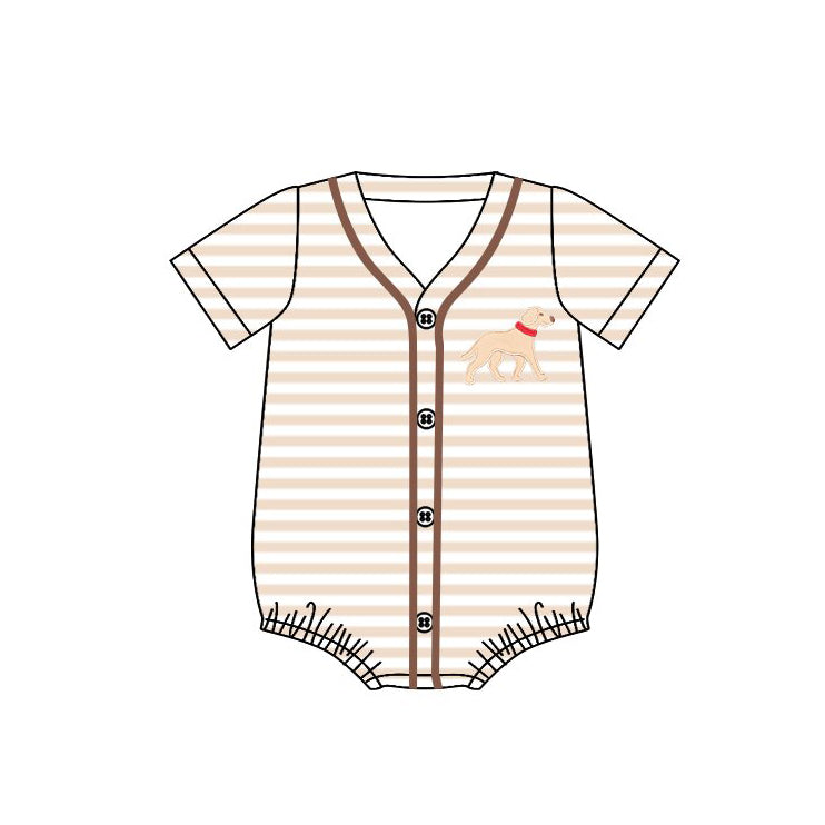 MOQ 5 PCS preorder SR3526 Dog Beige Stripe Buttons Short-Sleeved Boys Bubble Romper 202511