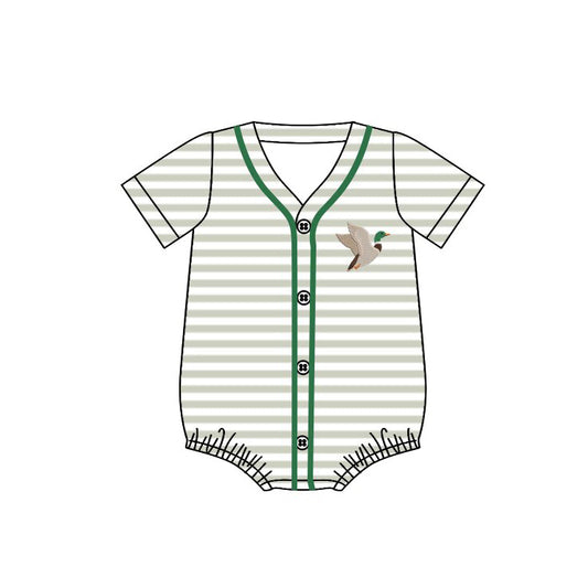 MOQ 5 PCS preorder SR3527 Duck Light Green Stripe Buttons Short-Sleeved Boys Bubble Romper 202511