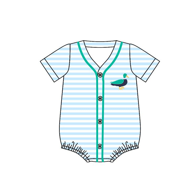 MOQ 5 PCS preorder SR3528 Duck Blue Stripe Buttons Short-Sleeved Boys Bubble Romper 202511