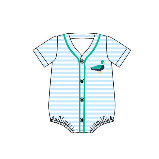 MOQ 5 PCS preorder SR3528 Duck Blue Stripe Buttons Short-Sleeved Boys Bubble Romper 202511