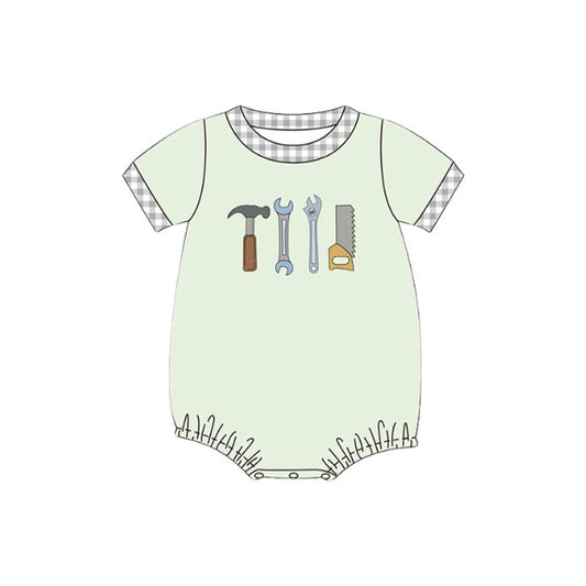 MOQ 5 PCS preorder SR3541 Hammer Wrench Tools Light Green Short Sleeve Boys Bubble Romper 202511 Sibling