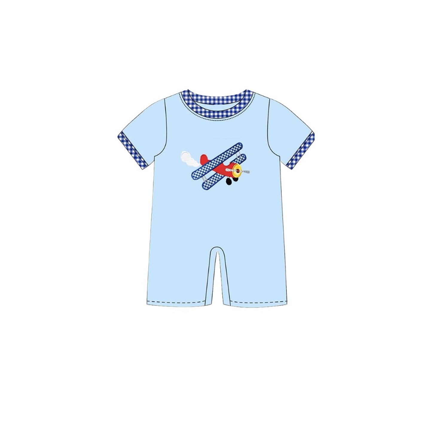 MOQ 5 PCS preorder SR3543 Airplane Blue Short Sleeve Boys Romper 202511