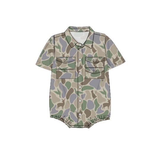 MOQ 5 PCS preorder SR3544 Duck Deer Puppy Camouflage Buttons Short Sleeve Boys Romper 202511