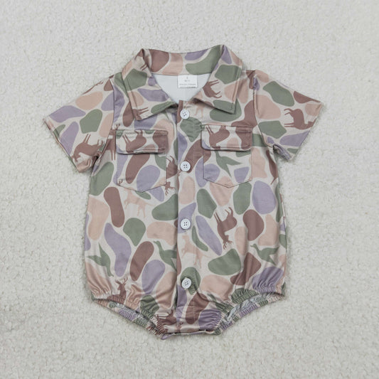 SR3544 Duck Deer Puppy Camouflage Buttons Short Sleeve Boys Romper 202602
