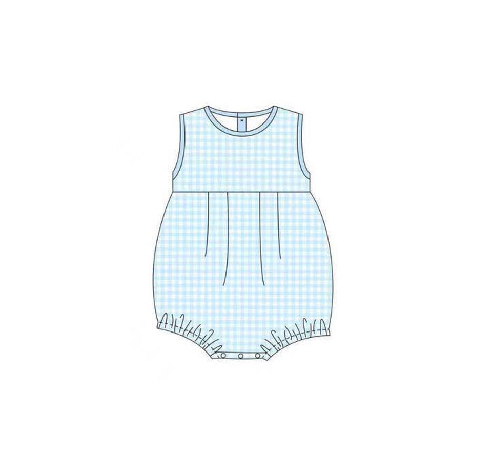 MOQ 5 PCS preorder SR3554 Blue Plaid Sleeveless Girls & Boys Bubble Romper 202511