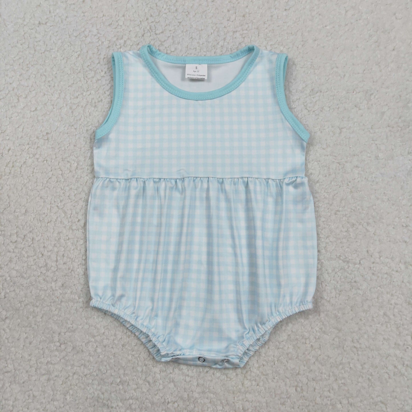SR3554 Blue Plaid Sleeveless Girls & Boys Bubble Romper 202601 RTS