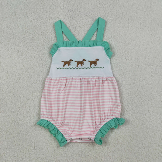 Sibling Matching Clothes Embroidered Puppy Blue Green Sets 202603 RTS